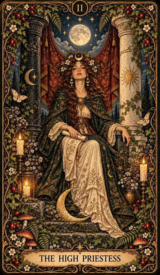 The High Priestess card from the Moonlit Garden deck